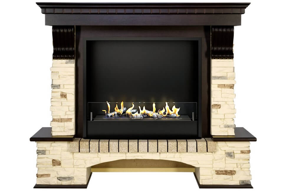 Биокамин в портале Firezo Pierre luxe Сланец Темный дуб, стандарт